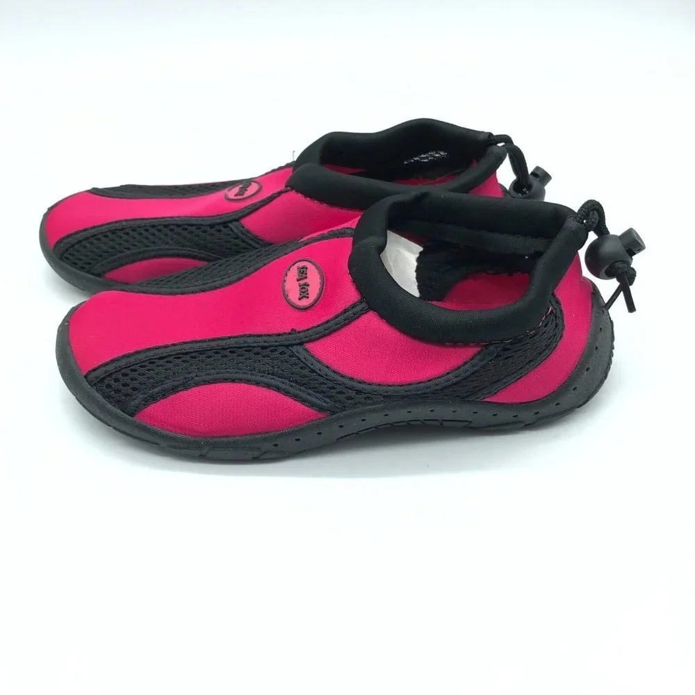 Sea Sox Girls Water Shoes Fabric Drawstring Slip On Mesh Black Pink Size 4
